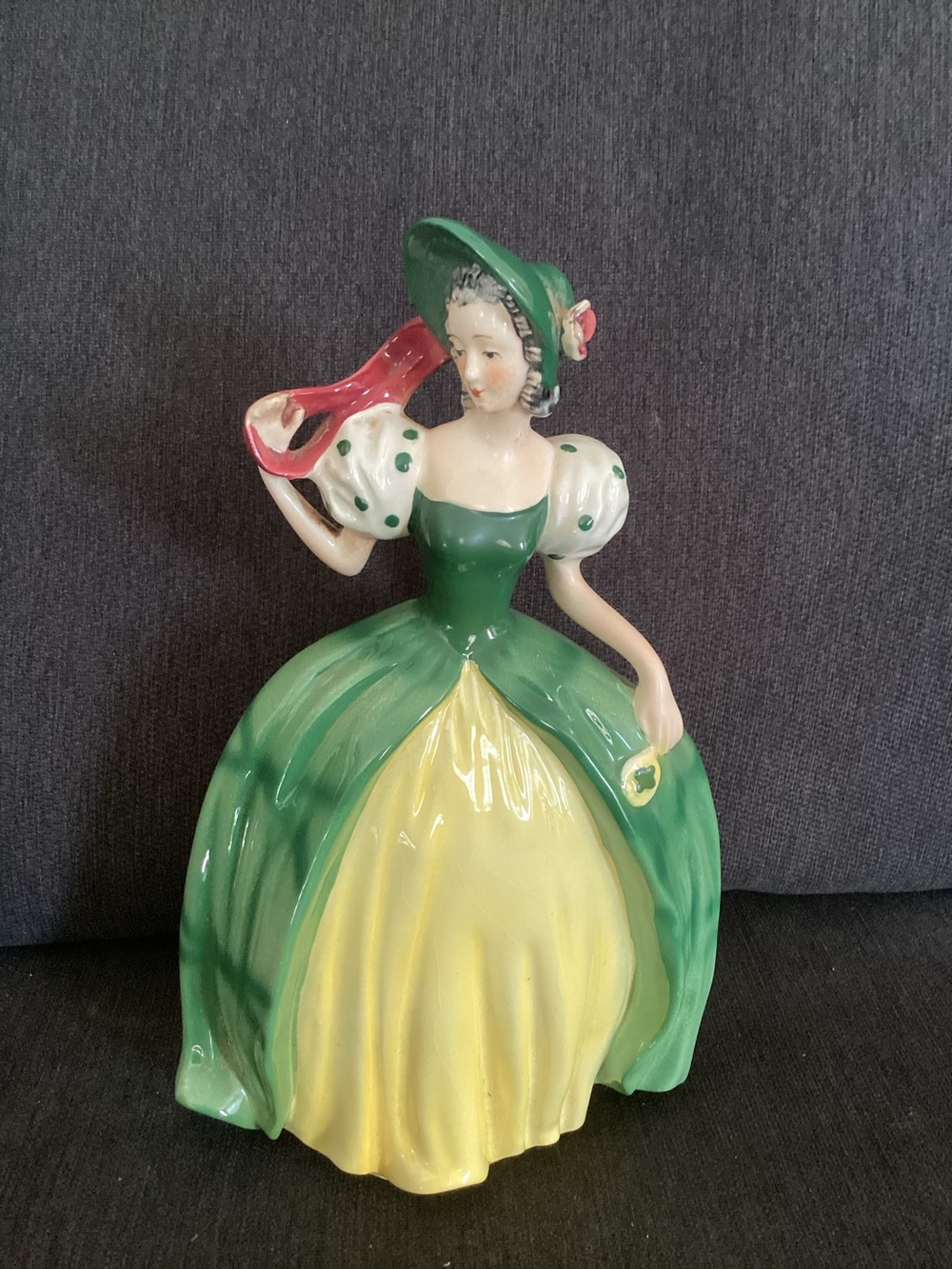 Goebel Green and Yellow Porcelain Lady Figurine with Pink Accent